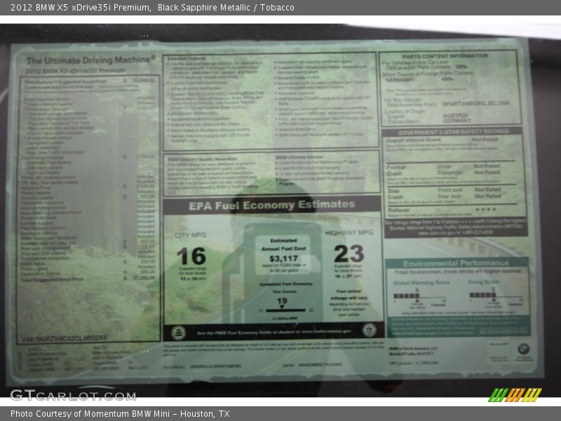 Black Sapphire Metallic / Tobacco 2012 BMW X5 xDrive35i Premium