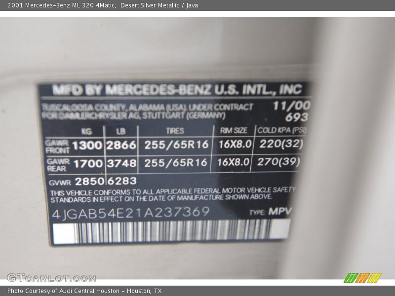 Desert Silver Metallic / Java 2001 Mercedes-Benz ML 320 4Matic