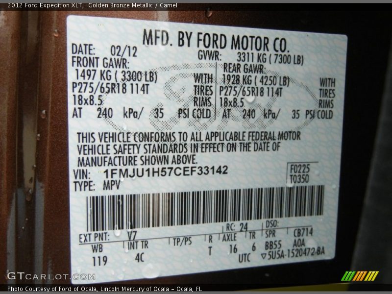 Golden Bronze Metallic / Camel 2012 Ford Expedition XLT