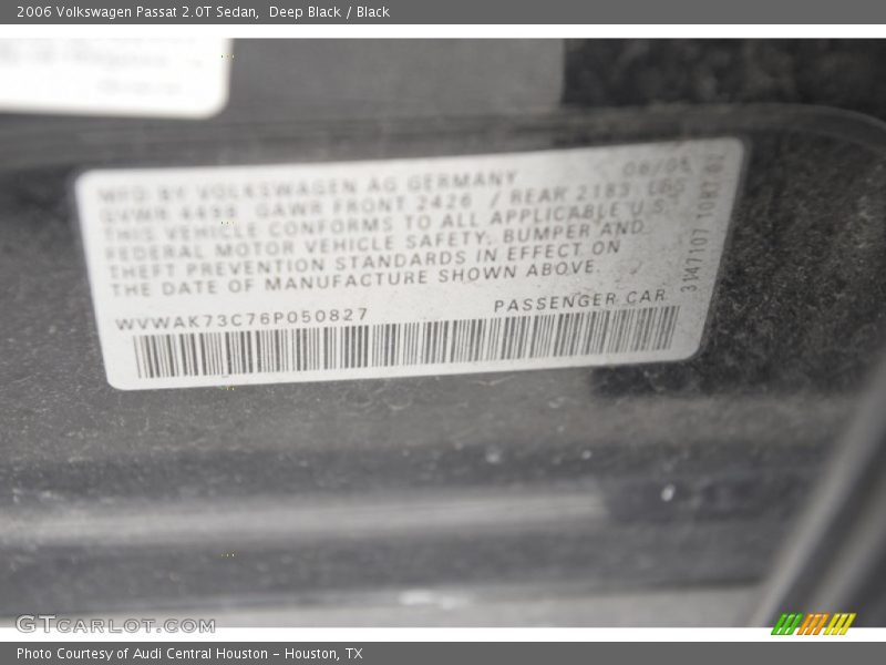 Deep Black / Black 2006 Volkswagen Passat 2.0T Sedan