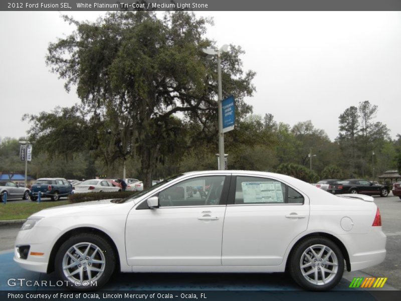 White Platinum Tri-Coat / Medium Light Stone 2012 Ford Fusion SEL