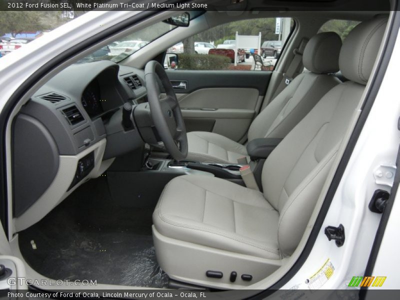 White Platinum Tri-Coat / Medium Light Stone 2012 Ford Fusion SEL
