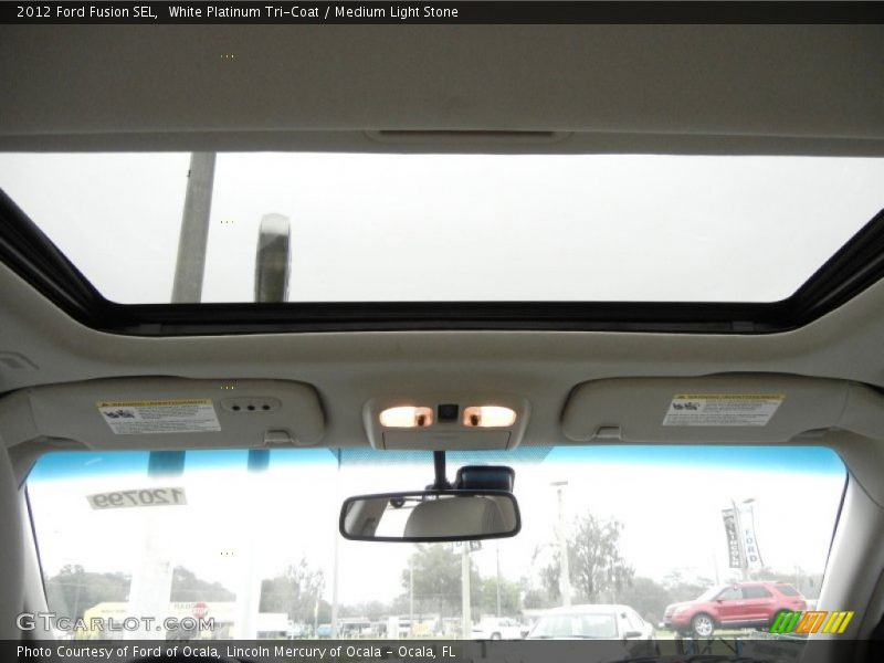 White Platinum Tri-Coat / Medium Light Stone 2012 Ford Fusion SEL