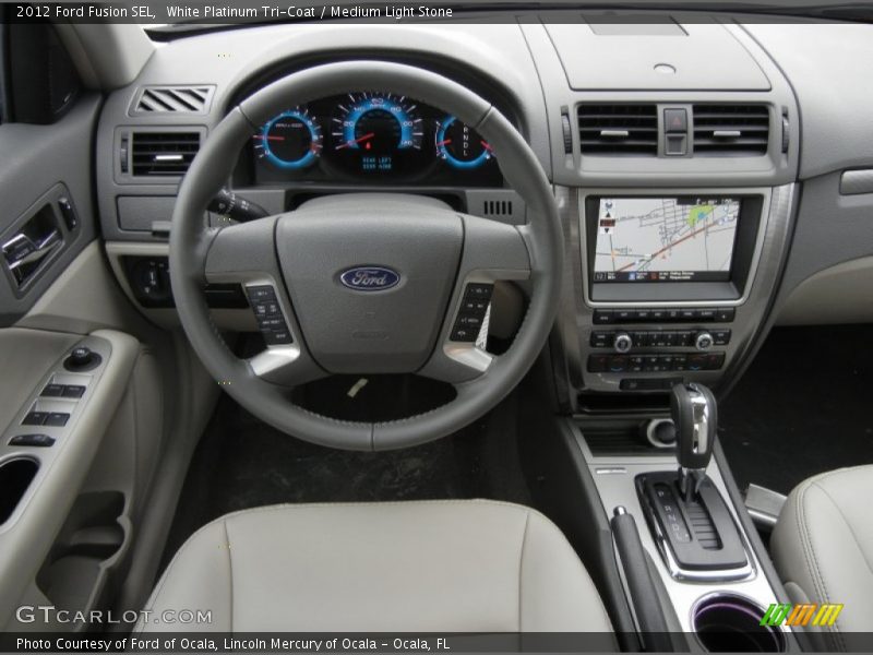 White Platinum Tri-Coat / Medium Light Stone 2012 Ford Fusion SEL