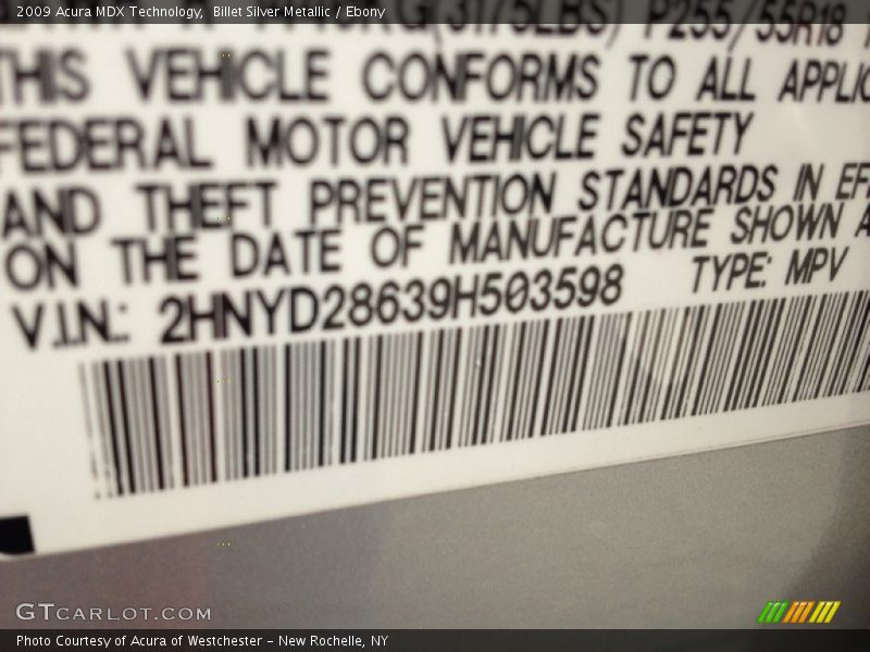 Billet Silver Metallic / Ebony 2009 Acura MDX Technology