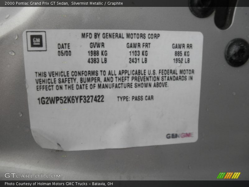 Silvermist Metallic / Graphite 2000 Pontiac Grand Prix GT Sedan