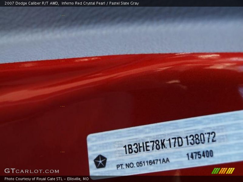Inferno Red Crystal Pearl / Pastel Slate Gray 2007 Dodge Caliber R/T AWD