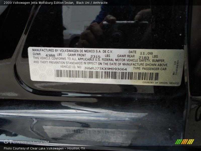 Black Uni / Anthracite 2009 Volkswagen Jetta Wolfsburg Edition Sedan