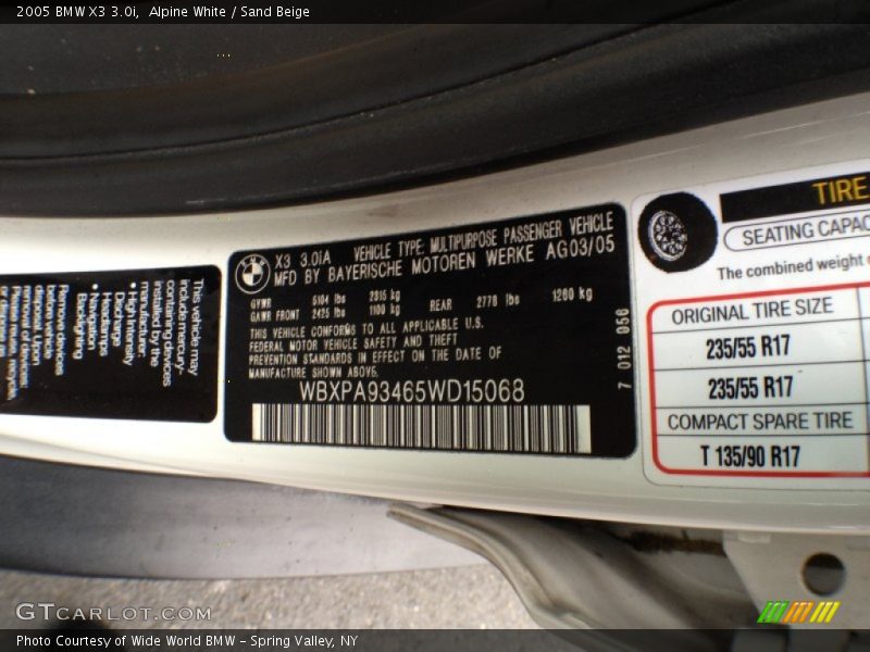 Alpine White / Sand Beige 2005 BMW X3 3.0i