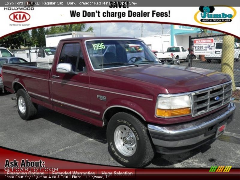 Dark Toreador Red Metallic / Opal Grey 1996 Ford F150 XLT Regular Cab