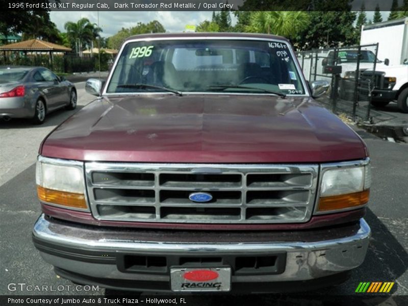 Dark Toreador Red Metallic / Opal Grey 1996 Ford F150 XLT Regular Cab