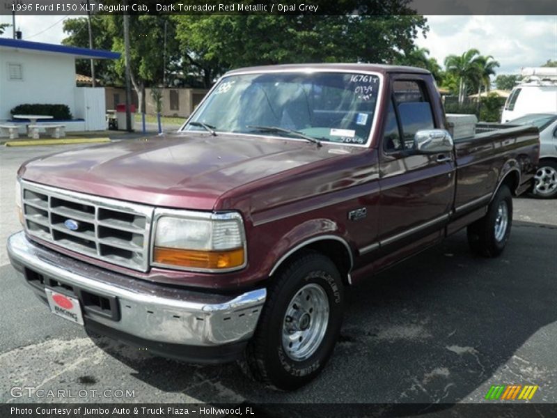 Dark Toreador Red Metallic / Opal Grey 1996 Ford F150 XLT Regular Cab