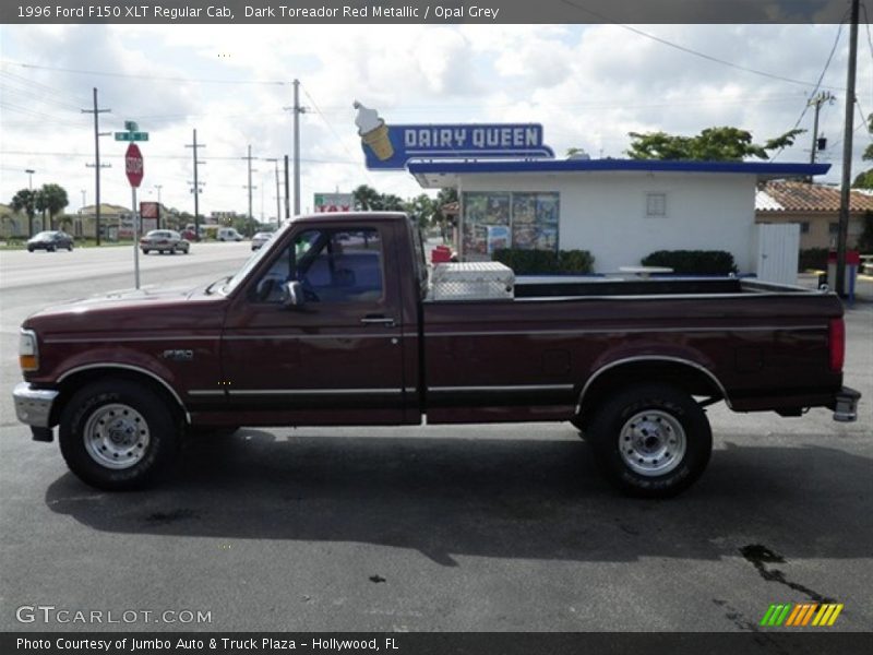 Dark Toreador Red Metallic / Opal Grey 1996 Ford F150 XLT Regular Cab