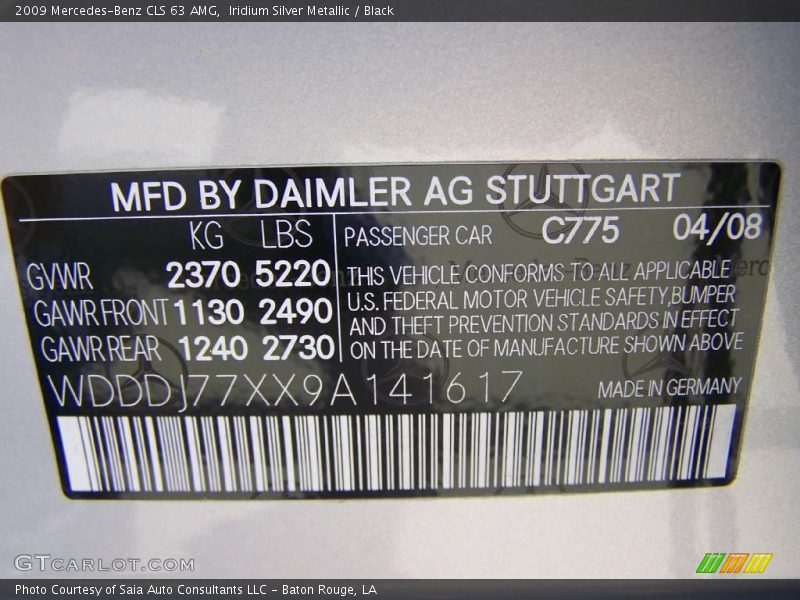Iridium Silver Metallic / Black 2009 Mercedes-Benz CLS 63 AMG