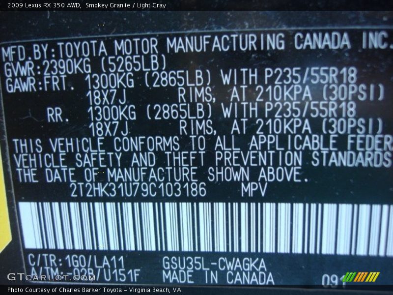 1G0 - 2009 Lexus RX 350 AWD