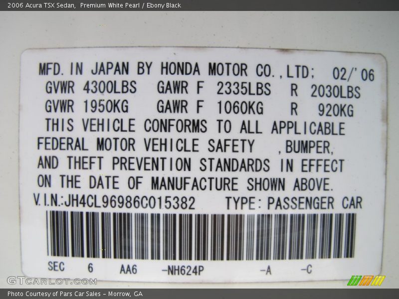 Premium White Pearl / Ebony Black 2006 Acura TSX Sedan
