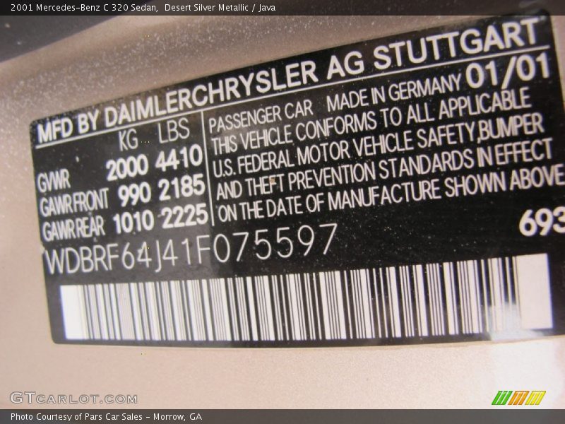 2001 C 320 Sedan Desert Silver Metallic Color Code 693