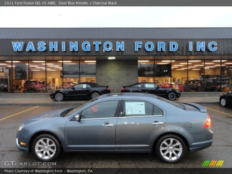 Steel Blue Metallic / Charcoal Black 2011 Ford Fusion SEL V6 AWD