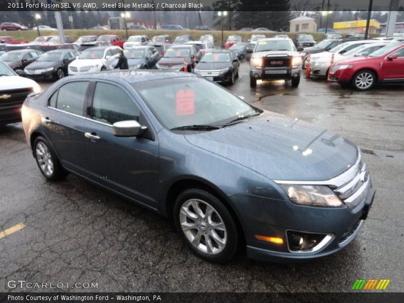 Steel Blue Metallic / Charcoal Black 2011 Ford Fusion SEL V6 AWD