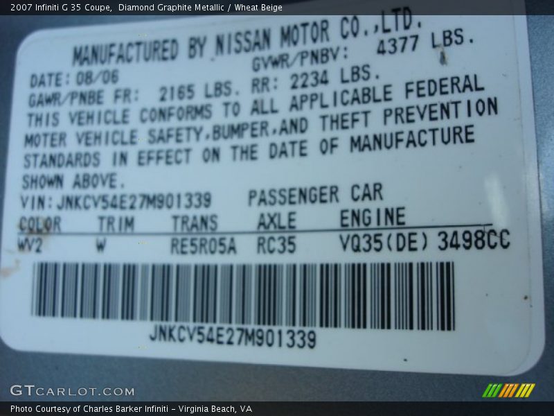 Diamond Graphite Metallic / Wheat Beige 2007 Infiniti G 35 Coupe