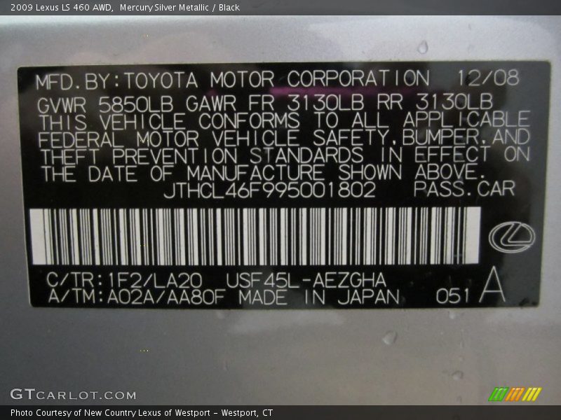 Mercury Silver Metallic / Black 2009 Lexus LS 460 AWD