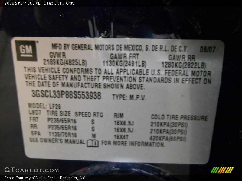 Deep Blue / Gray 2008 Saturn VUE XE