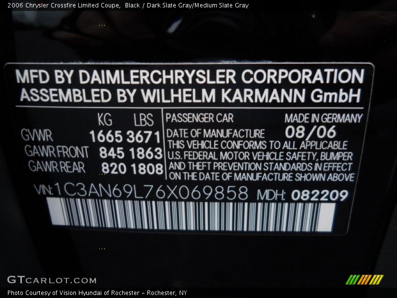 Black / Dark Slate Gray/Medium Slate Gray 2006 Chrysler Crossfire Limited Coupe