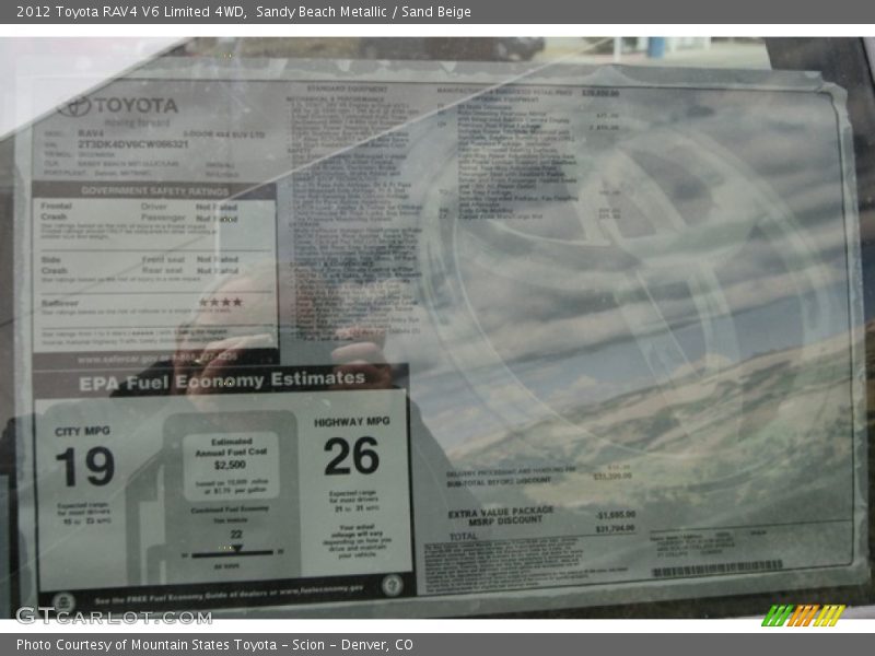 Sandy Beach Metallic / Sand Beige 2012 Toyota RAV4 V6 Limited 4WD