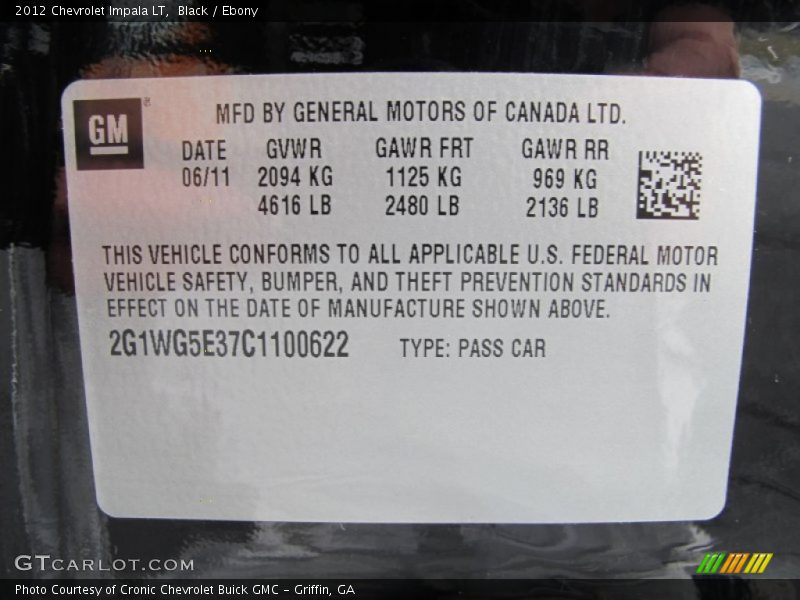 Black / Ebony 2012 Chevrolet Impala LT