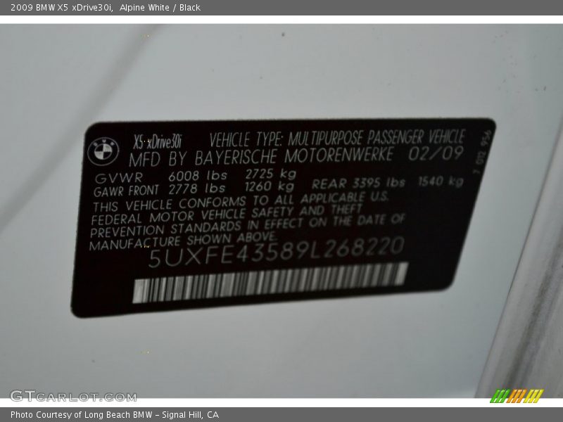 Alpine White / Black 2009 BMW X5 xDrive30i