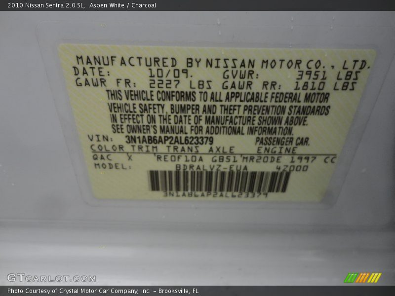 2010 Sentra 2.0 SL Aspen White Color Code QAC