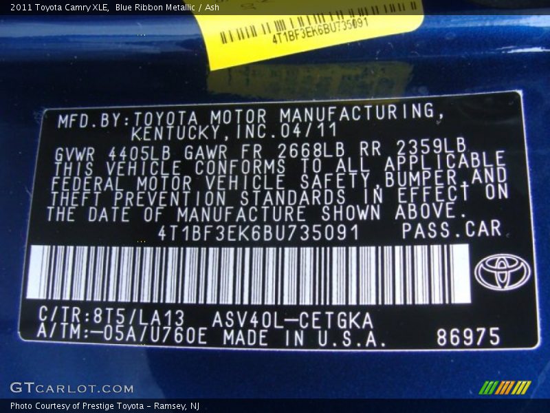 Blue Ribbon Metallic / Ash 2011 Toyota Camry XLE