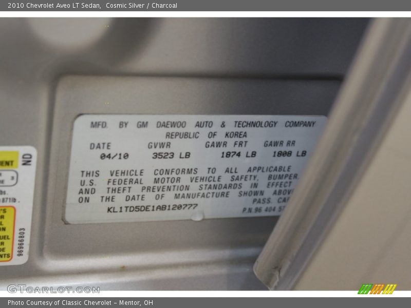 Cosmic Silver / Charcoal 2010 Chevrolet Aveo LT Sedan