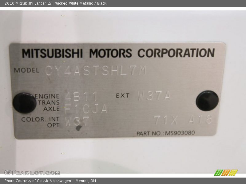 Wicked White Metallic / Black 2010 Mitsubishi Lancer ES