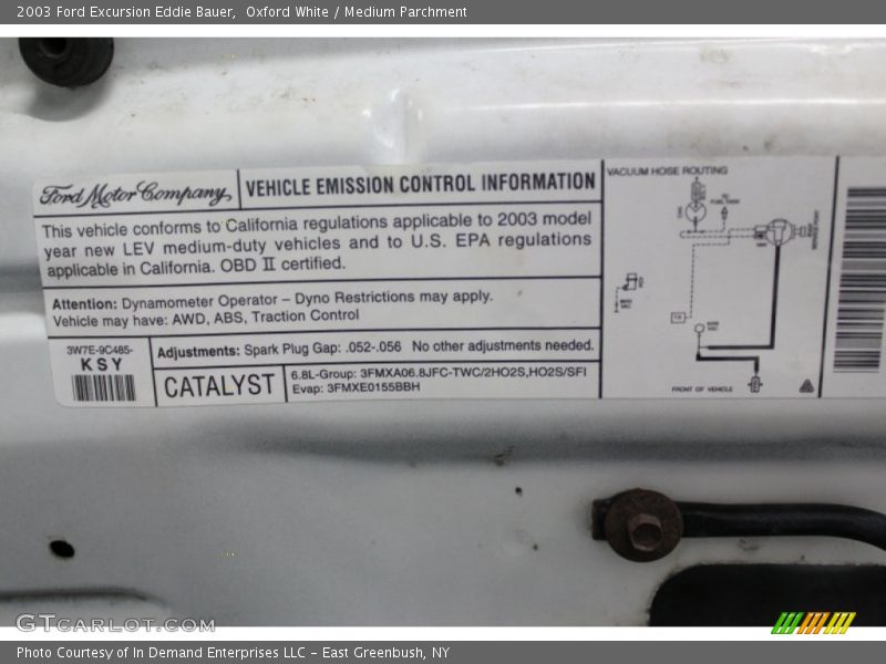 Info Tag of 2003 Excursion Eddie Bauer