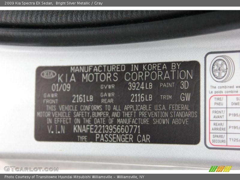 2009 Spectra EX Sedan Bright Silver Metallic Color Code 3D