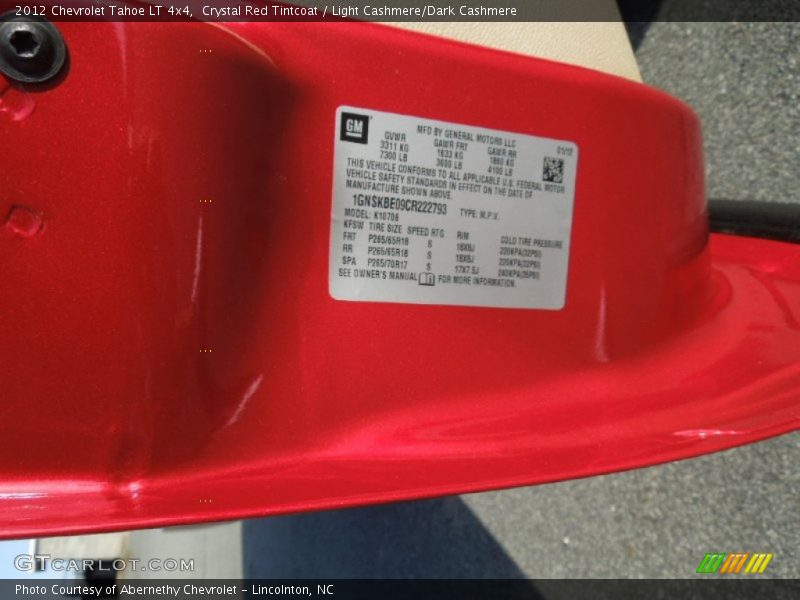 Crystal Red Tintcoat / Light Cashmere/Dark Cashmere 2012 Chevrolet Tahoe LT 4x4