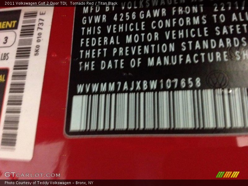 Tornado Red / Titan Black 2011 Volkswagen Golf 2 Door TDI