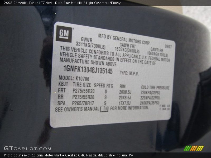 Dark Blue Metallic / Light Cashmere/Ebony 2008 Chevrolet Tahoe LTZ 4x4