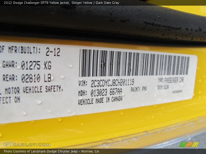 2012 Challenger SRT8 Yellow Jacket Stinger Yellow Color Code PYV