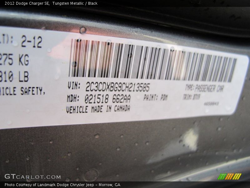 Tungsten Metallic / Black 2012 Dodge Charger SE