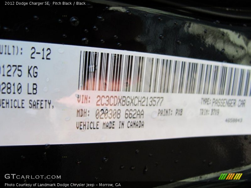 Pitch Black / Black 2012 Dodge Charger SE