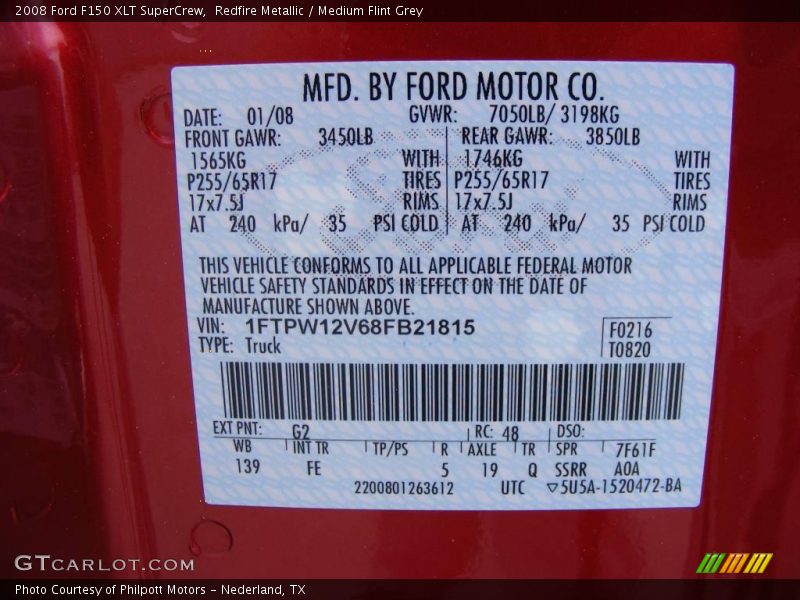 Redfire Metallic / Medium Flint Grey 2008 Ford F150 XLT SuperCrew