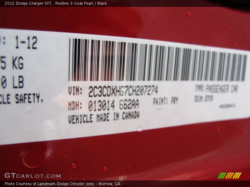 Redline 3-Coat Pearl / Black 2012 Dodge Charger SXT