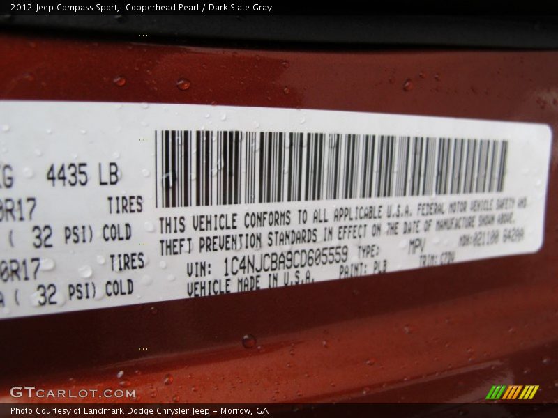 2012 Compass Sport Copperhead Pearl Color Code PLB