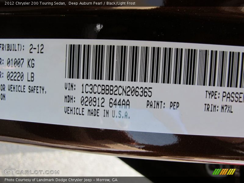 2012 200 Touring Sedan Deep Auburn Pearl Color Code PEP