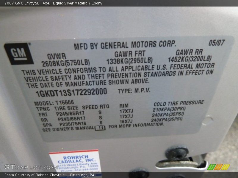 Liquid Silver Metallic / Ebony 2007 GMC Envoy SLT 4x4
