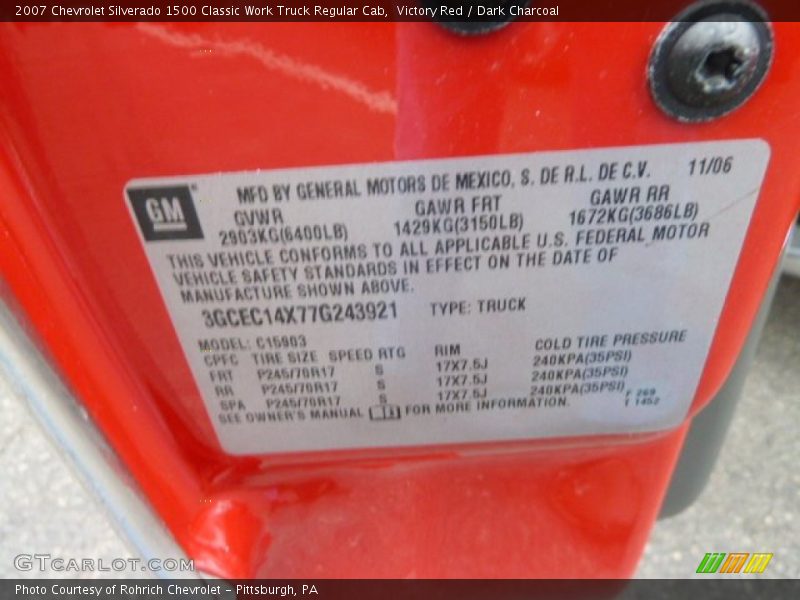 Victory Red / Dark Charcoal 2007 Chevrolet Silverado 1500 Classic Work Truck Regular Cab