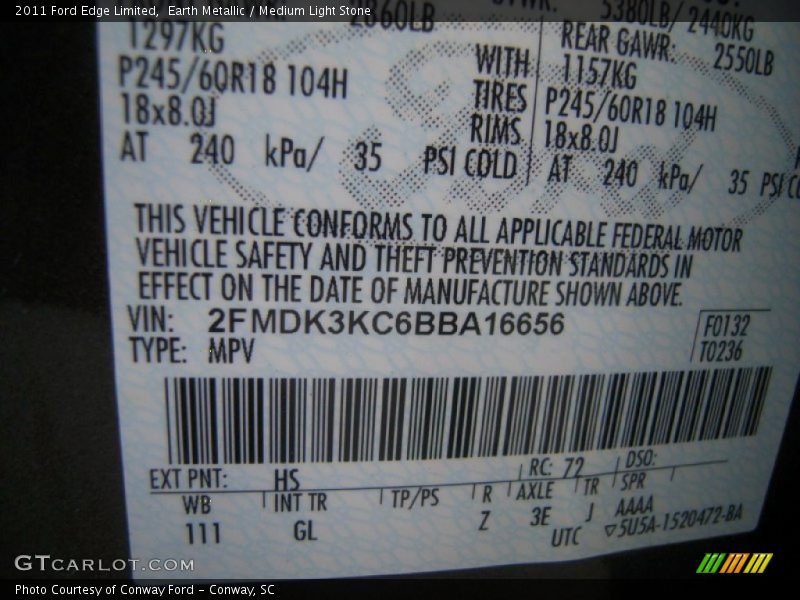 Earth Metallic / Medium Light Stone 2011 Ford Edge Limited