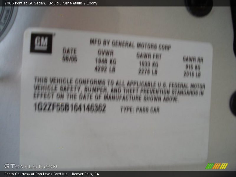 Liquid Silver Metallic / Ebony 2006 Pontiac G6 Sedan
